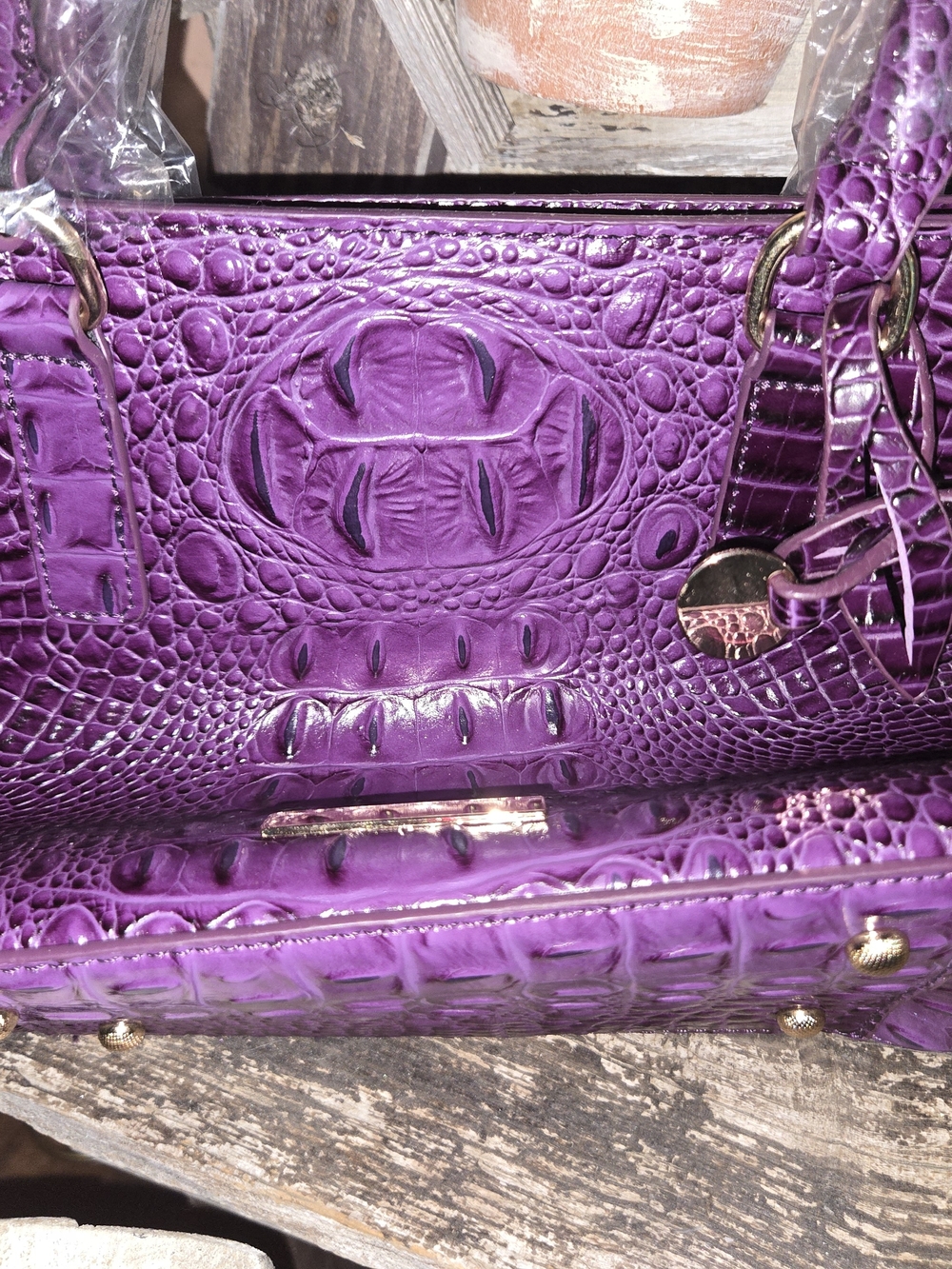 Purple Croc-Embossed Leather Tote Bag